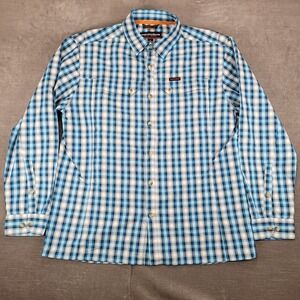 Grundens Mens Large Blue Plaid Long Sleeve‎ Button Down Fishing Shirt